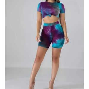 BLUE & PURPLE TIE DIE SHORT SET